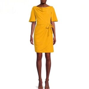 DKNY Golden Yellow Cowl Neck Belted Dress Size 10